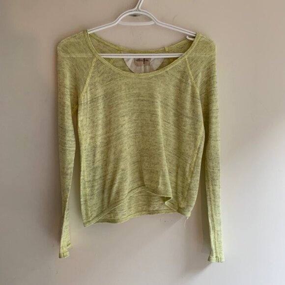 Y2k Aritzia Wilfred Free Knit Top Cropped 2000s Long sleeve Cotton Green Yellow - Picture 11 of 15